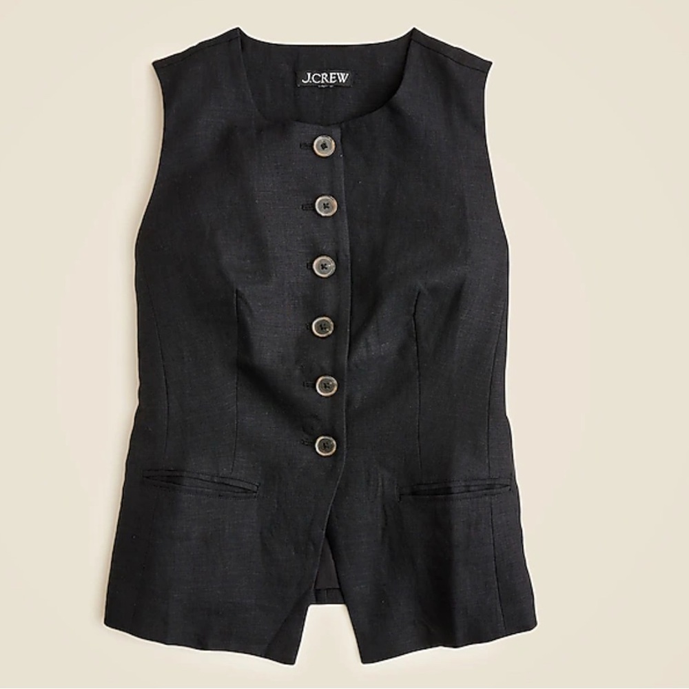 J. Crew Black Cutaway Vest Top in Linen